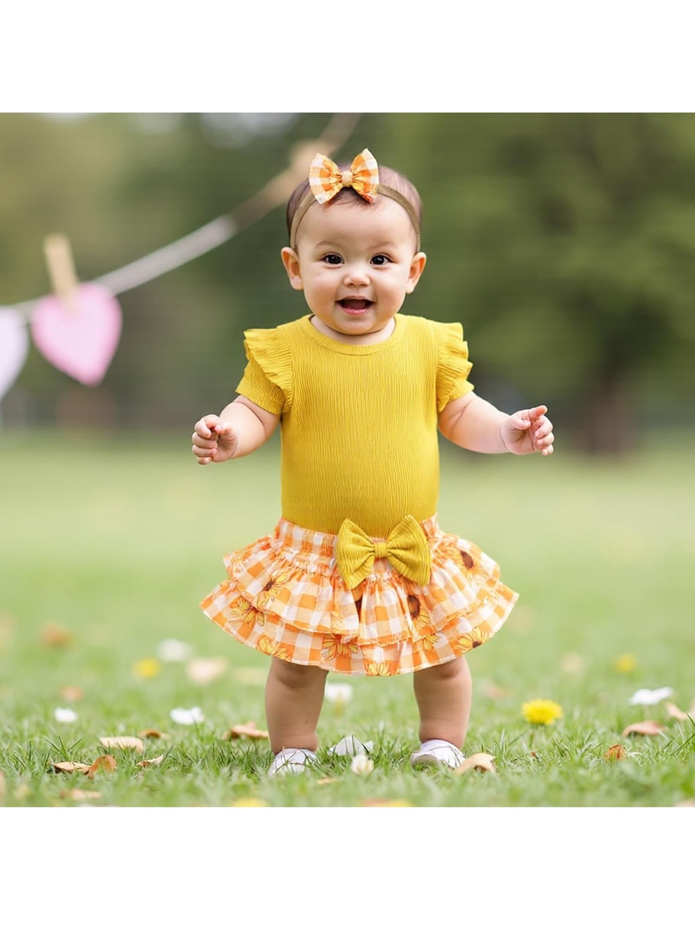 Short Sleeve Ribbed Romper Ruffle Layered Bloomers Shorts Headbands-Size 6-12 mo